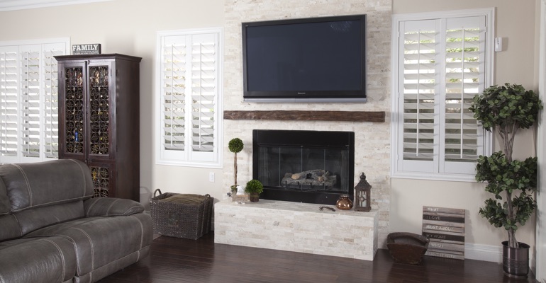 interior shutters in Houston living room